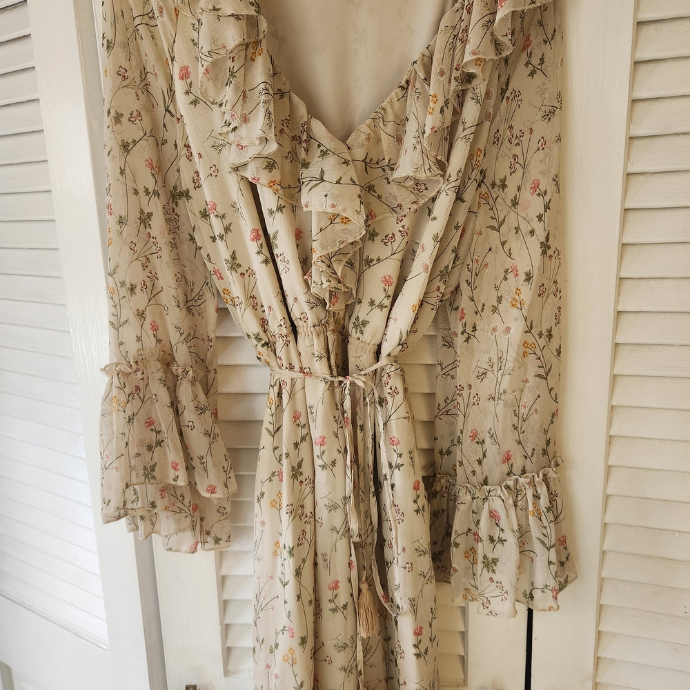 Eva Mendes for New York & Company Floral Long Sleeve Dress - Cream
